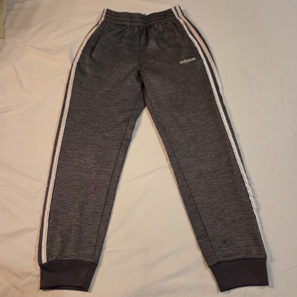 adidas Kids Gray Track Pants with Side Stripes